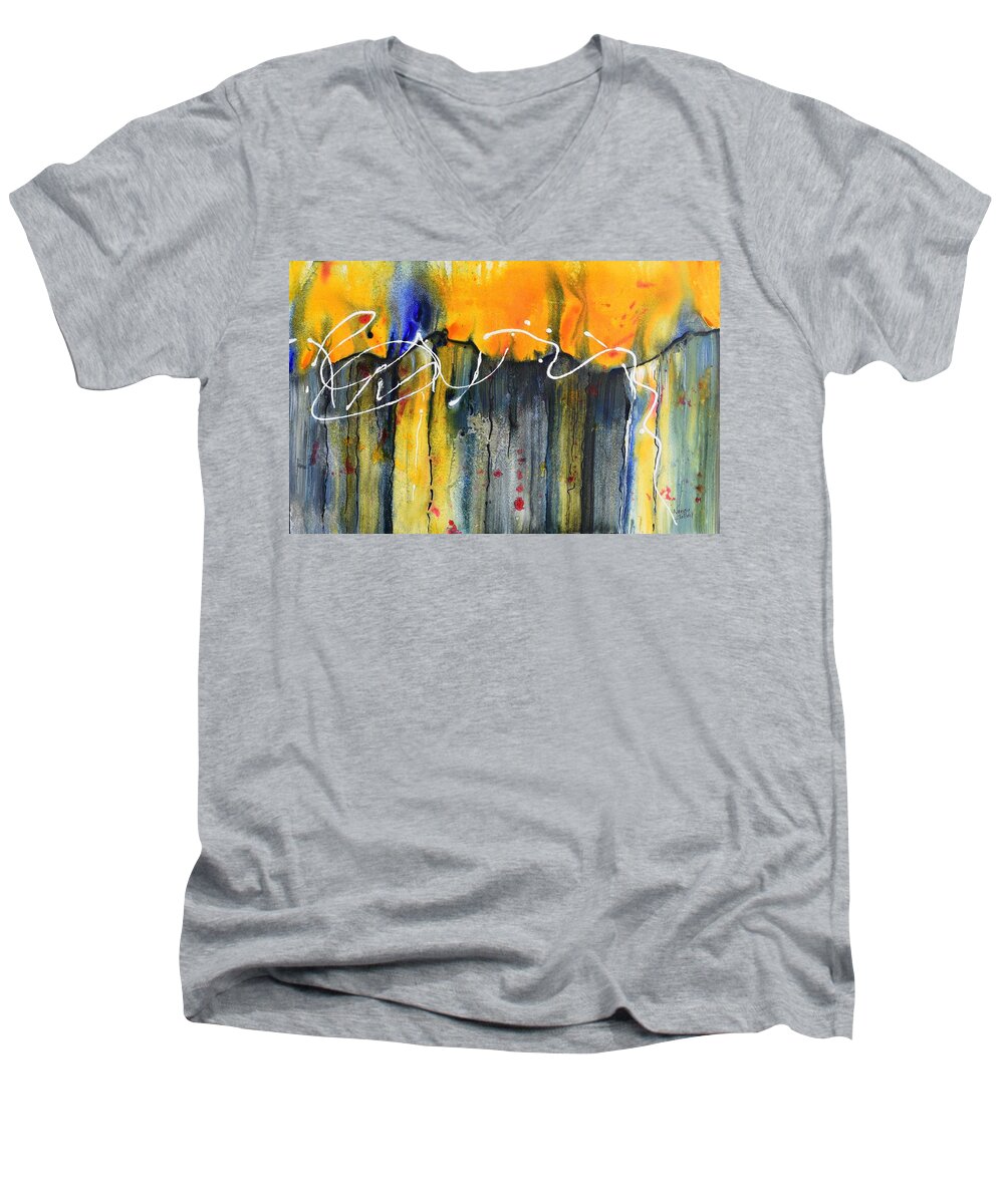 Abstract Men's V-Neck T-Shirt featuring the painting Fueled by the Wind by Nancy Jolley