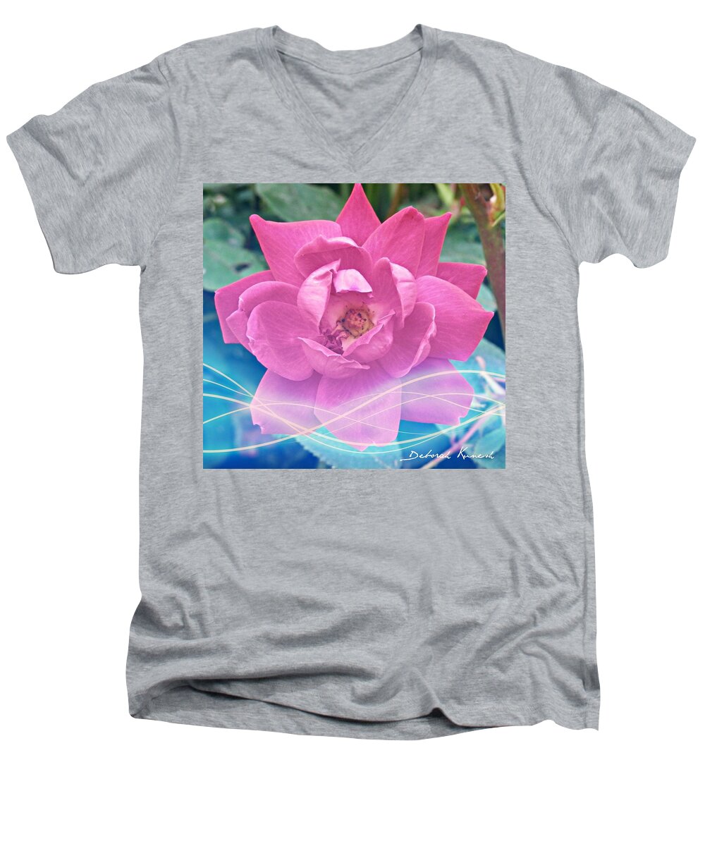 Flowers Men's V-Neck T-Shirt featuring the photograph Fuschia Flower Energy by Deborah Kunesh