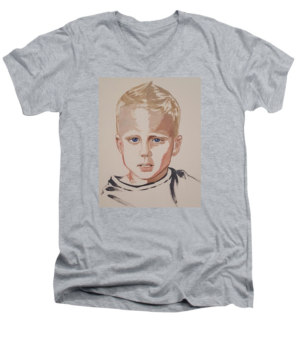 Briggs Myers Men's V-Neck T-Shirt featuring the painting Gage INFJ by Alexandria Weaselwise Busen