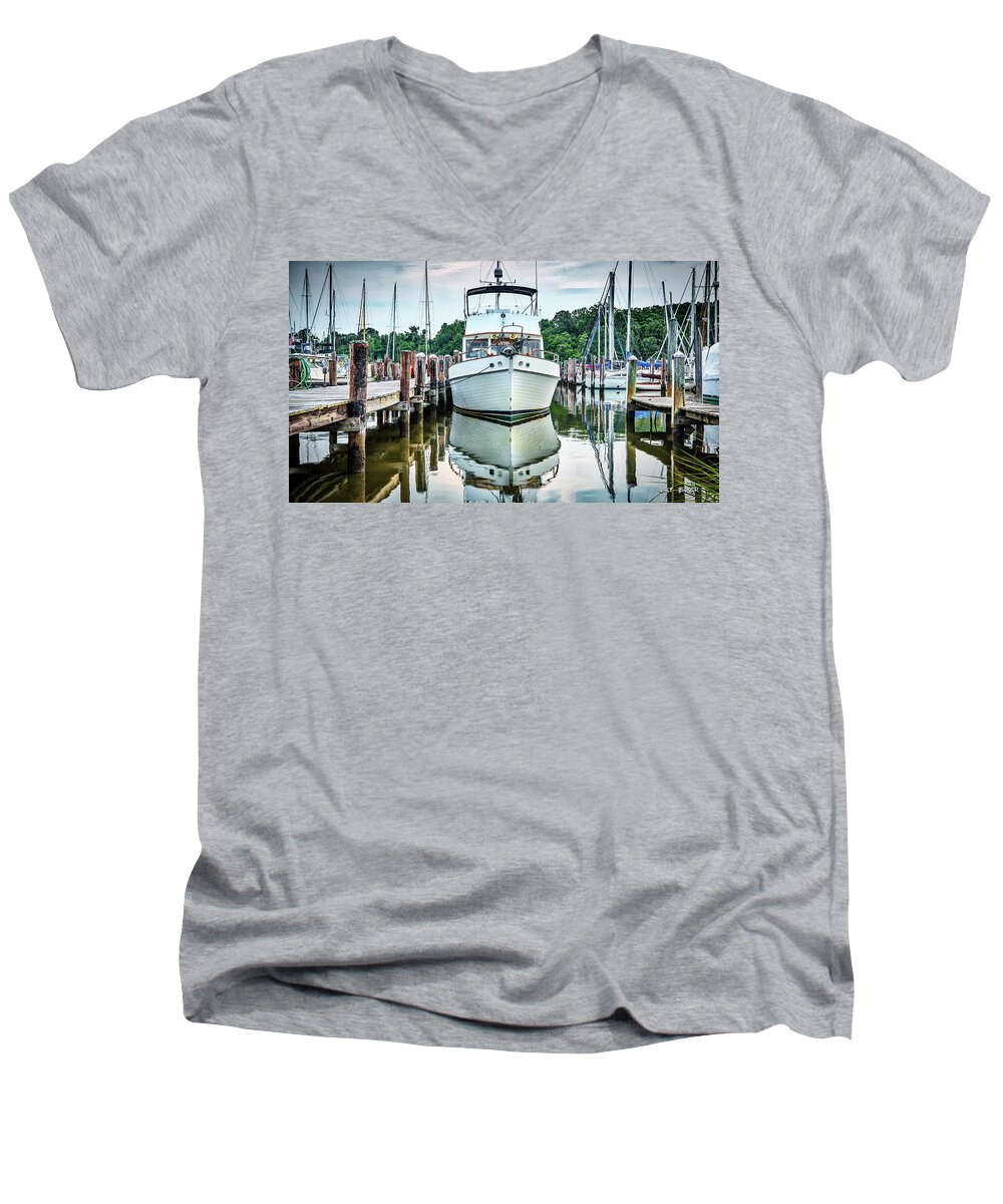 Boating Men's V-Neck T-Shirt featuring the photograph Galesville by Walt Baker