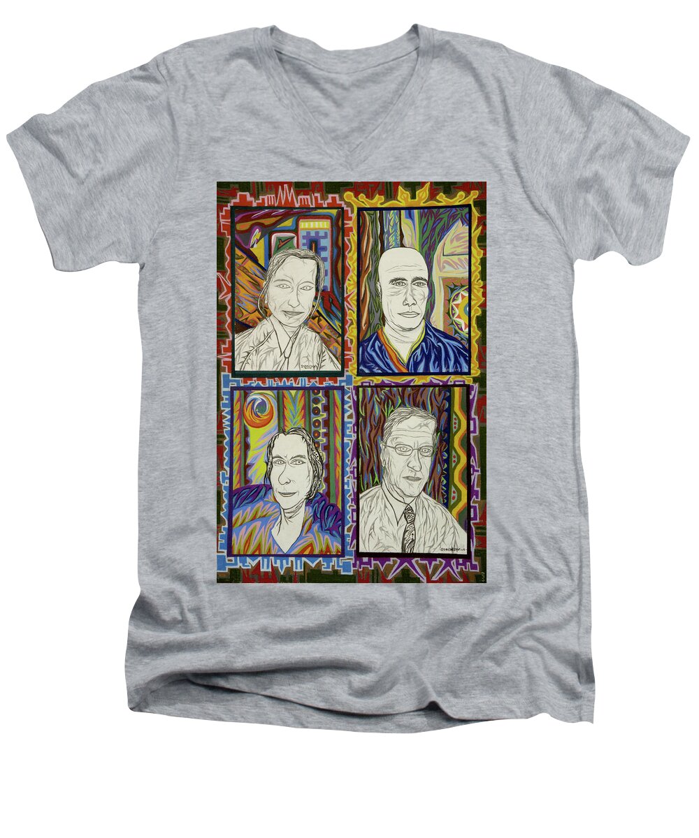 Portrait Men's V-Neck T-Shirt featuring the painting Gang of Four by Robert SORENSEN