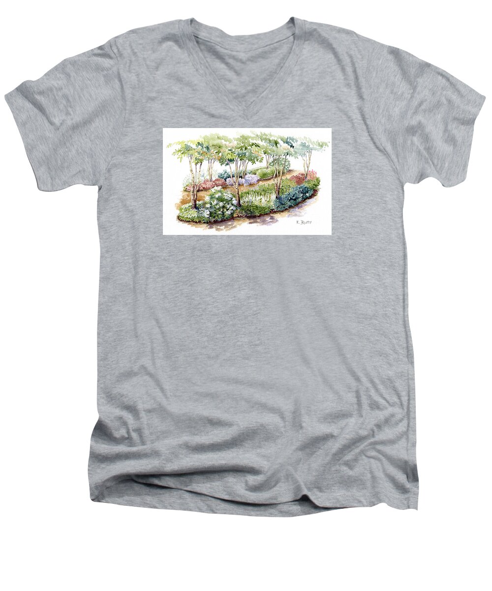 Garden Men's V-Neck T-Shirt featuring the painting Garden, Dark Side by Karla Beatty