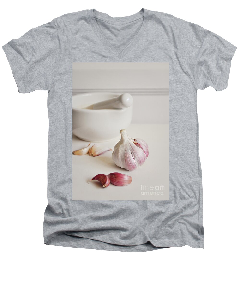 Garlic Men's V-Neck T-Shirt featuring the photograph Garlic by Lyn Randle