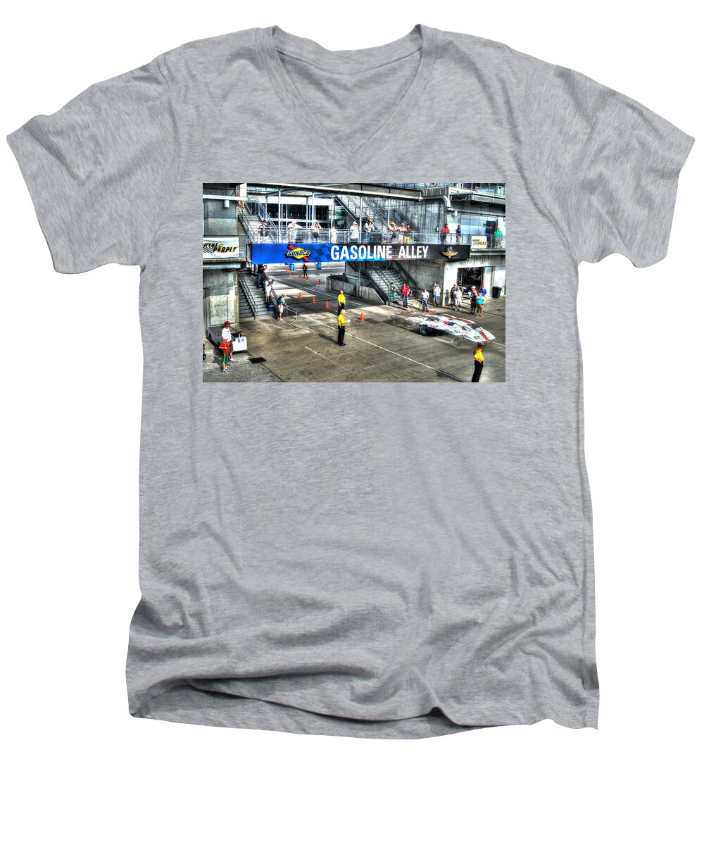 Gasoline Alley Men's V-Neck T-Shirt featuring the photograph Gasoline Alley 2015 by Josh Williams