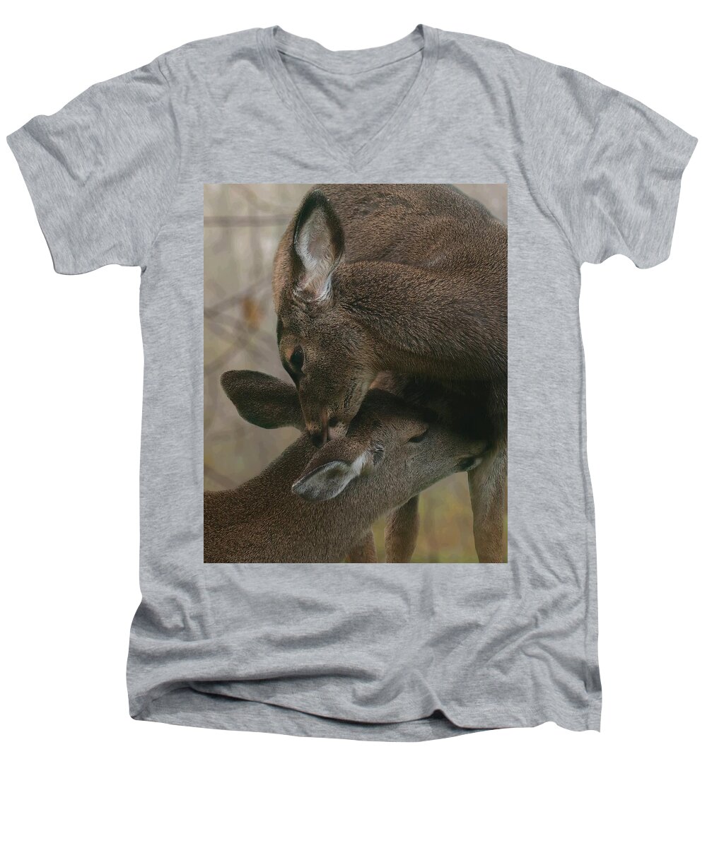 Black-tailed Deer Men's V-Neck T-Shirt featuring the photograph Gentle Moments by I'ina Van Lawick