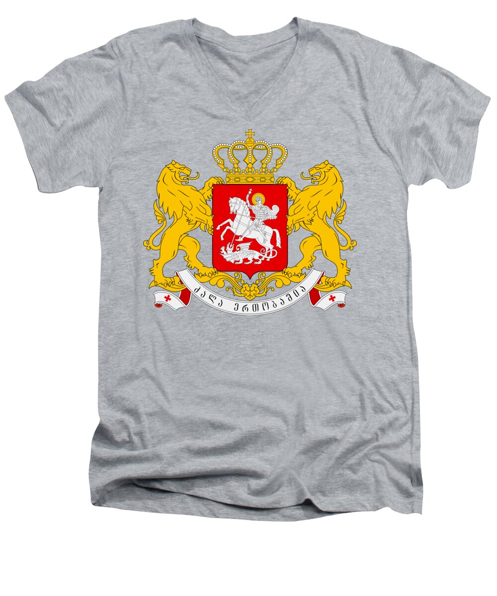 Georgia Men's V-Neck T-Shirt featuring the drawing Georgia Coat of Arms by Movie Poster Prints