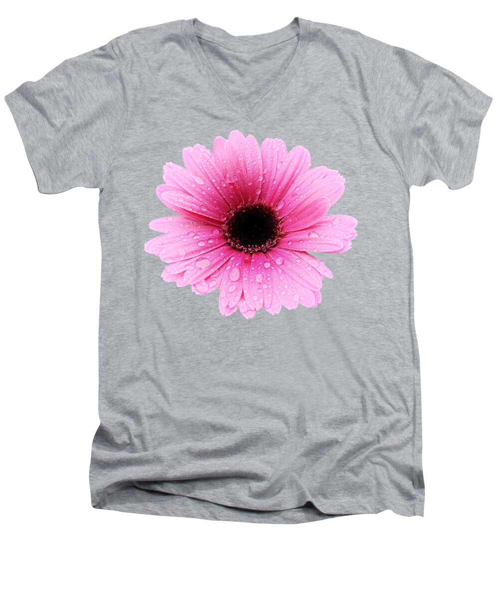Gerbera Daisy Men's V-Neck T-Shirt featuring the photograph Gerbera Pink - Daisy - Up Close by MTBobbins Photography