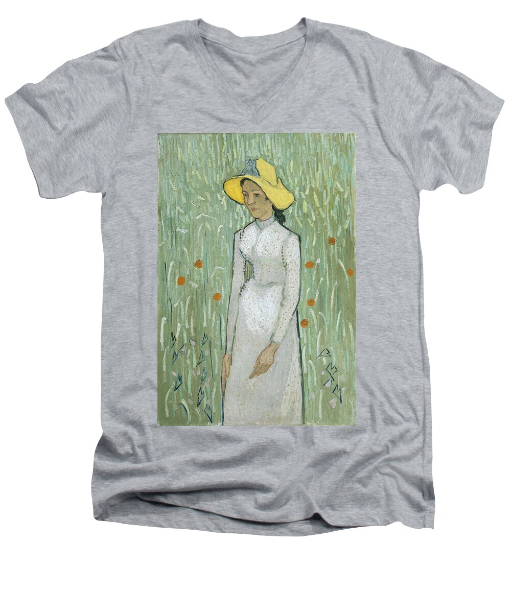 Van Gogh Men's V-Neck T-Shirt featuring the painting Girl In White by Vincent Van Gogh