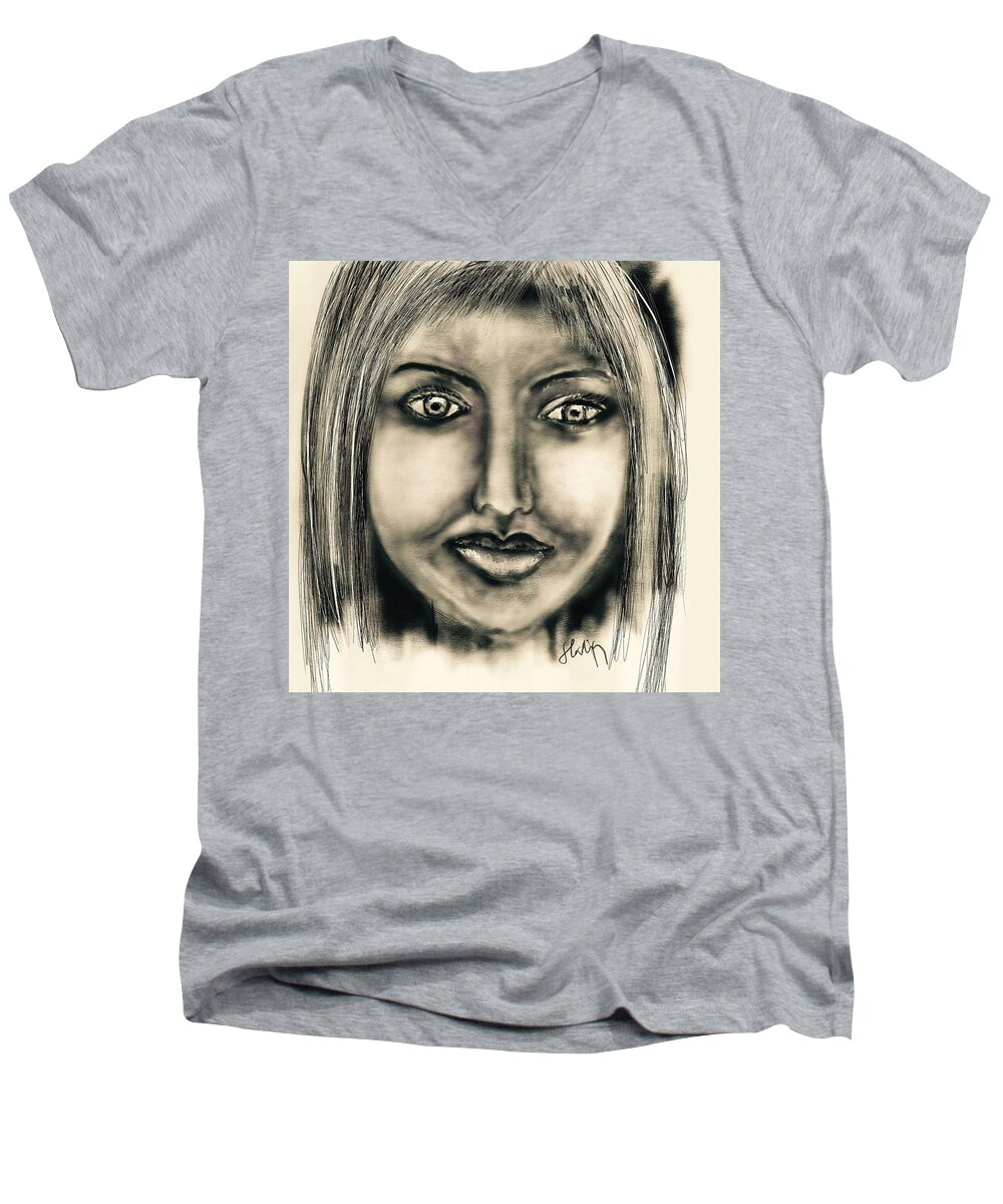 Girl Men's V-Neck T-Shirt featuring the digital art Girl by Sladjana Lazarevic