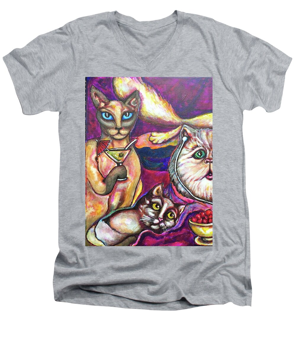 Original Painting Men's V-Neck T-Shirt featuring the painting Girls Talk by Rae Chichilnitsky