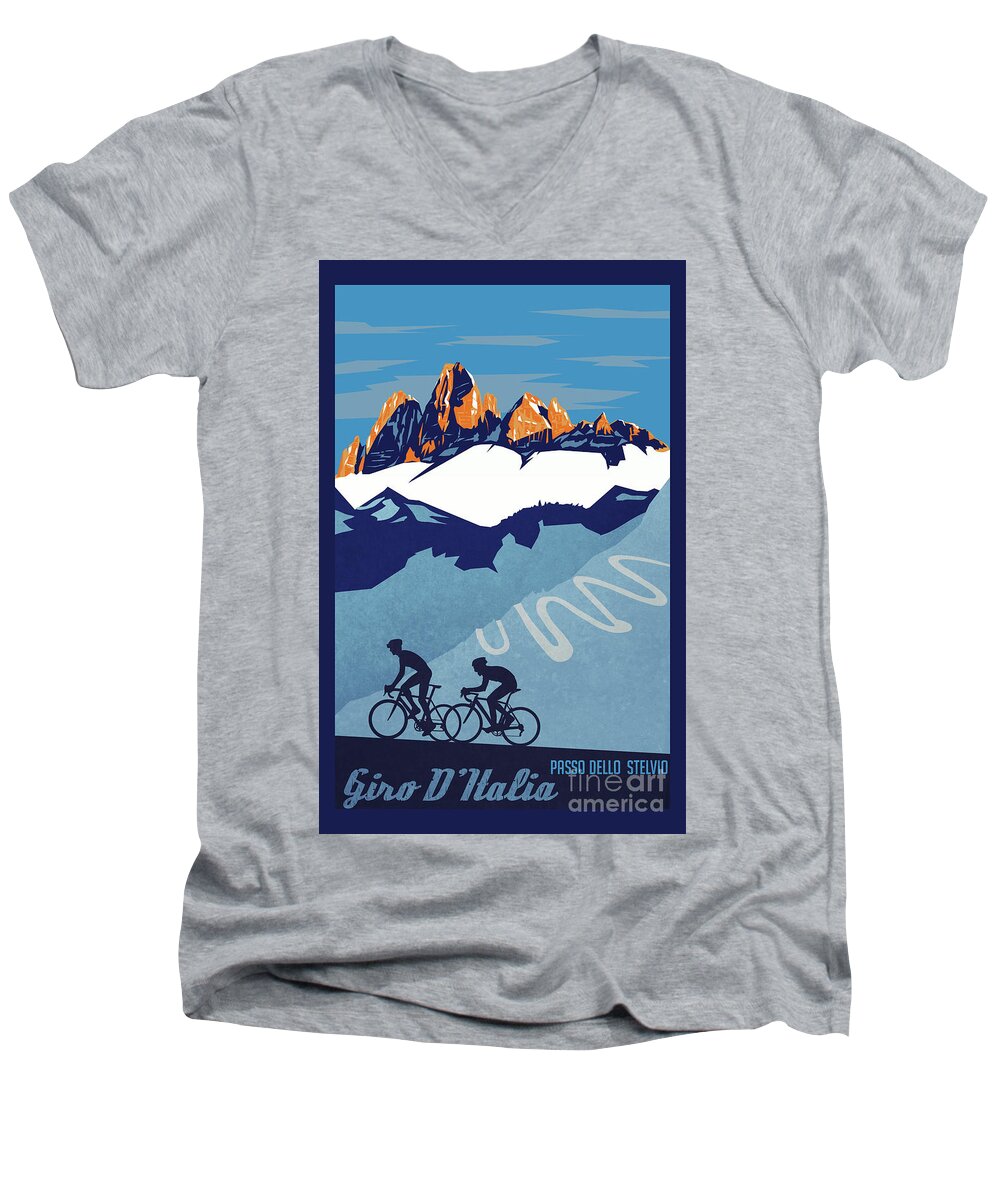 Giro D'italia Men's V-Neck T-Shirt featuring the painting Giro D'Italia cycling poster by Sassan Filsoof