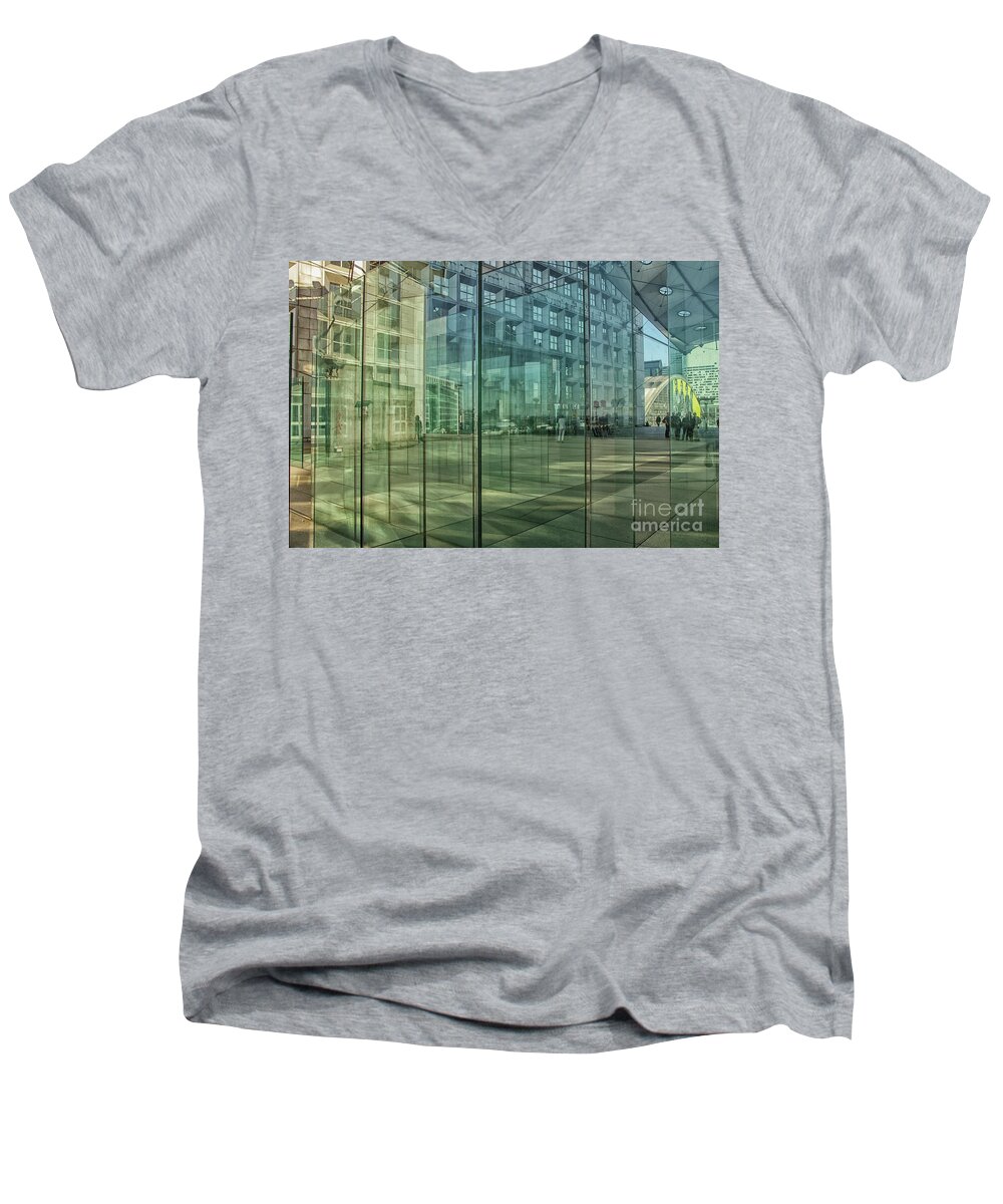 Paris Men's V-Neck T-Shirt featuring the photograph Glass panels at Le Grande Arche by Patricia Hofmeester
