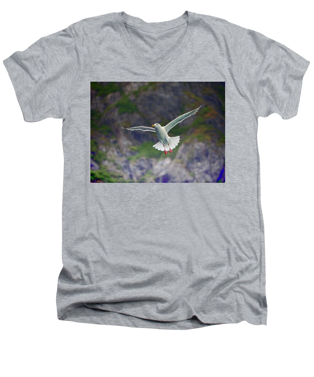 Animals Men's V-Neck T-Shirt featuring the photograph Glaucous-winged Gull by Paul Ross