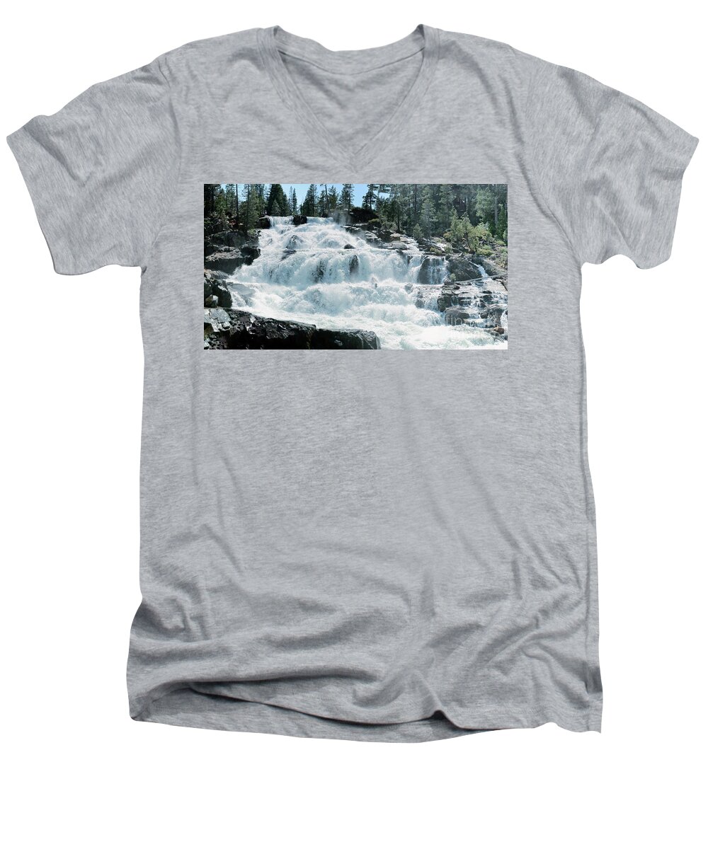 Glen Alpine Falls Men's V-Neck T-Shirt featuring the photograph Glen Alpine Falls Mist by Joe Lach