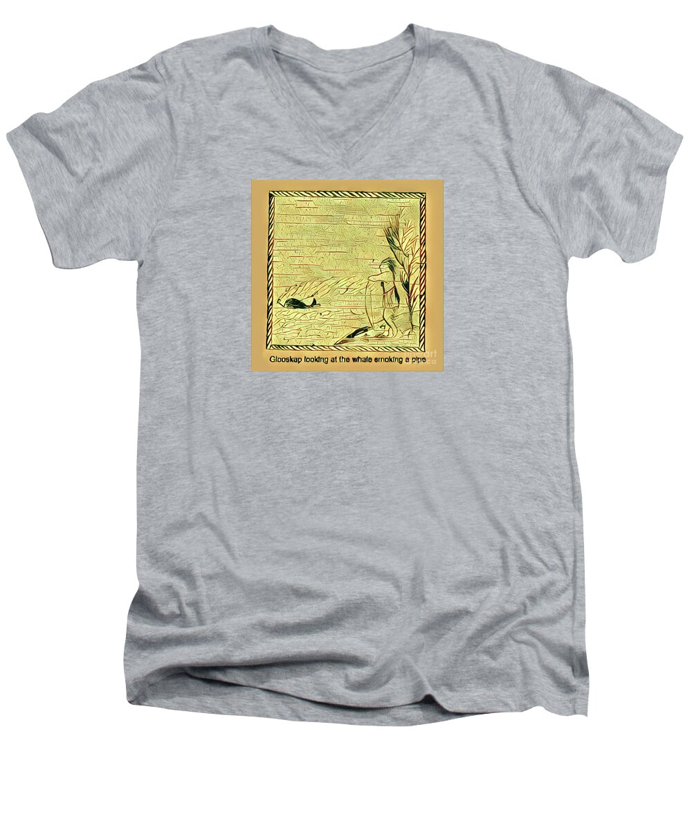 Leland Men's V-Neck T-Shirt featuring the digital art Glooscap Watching the Smoking Whale by Art MacKay