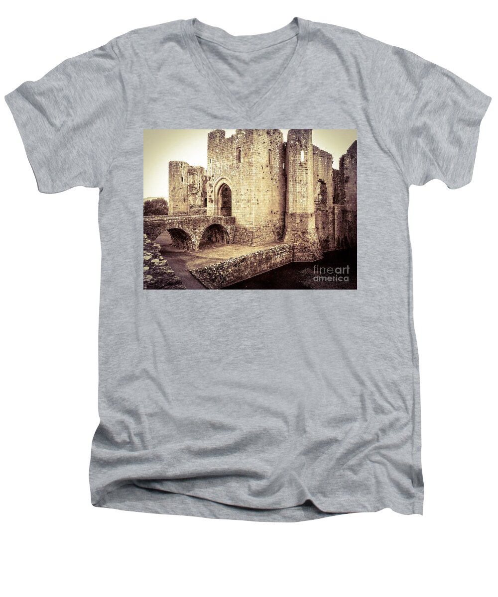Raglan Castle Men's V-Neck T-Shirt featuring the photograph Glorious Raglan Castle by Denise Railey