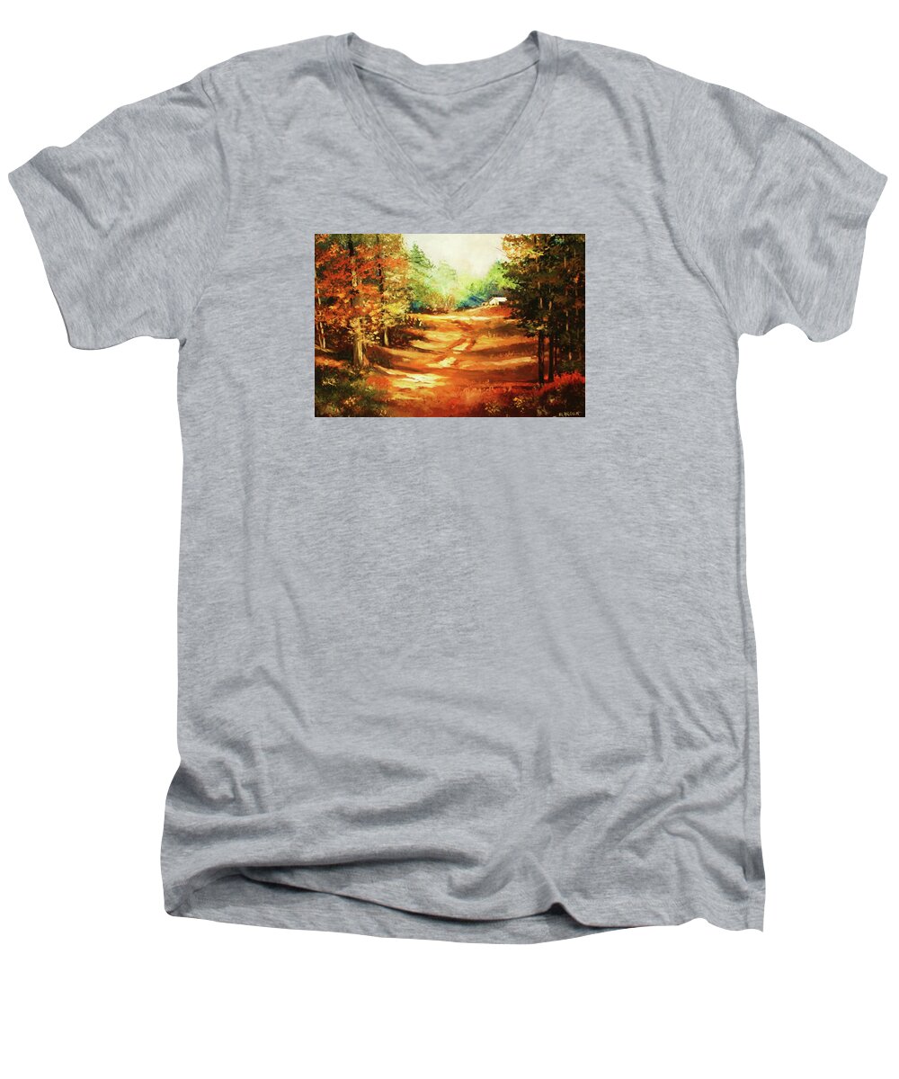 Trees Men's V-Neck T-Shirt featuring the painting Glory Road in Autumn by Al Brown