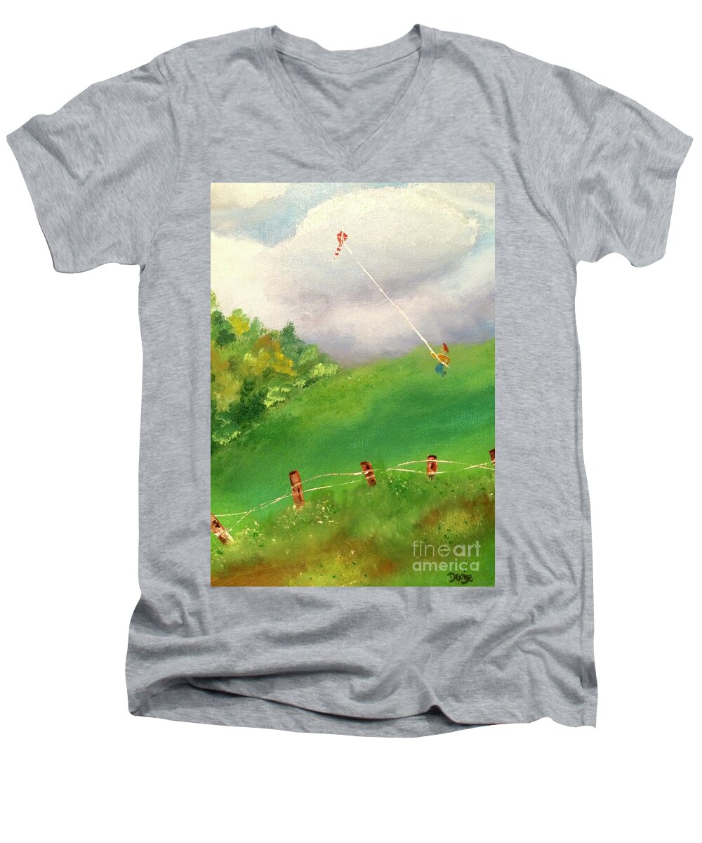 Kite Men's V-Neck T-Shirt featuring the painting Go Fly A Kite by Denise Tomasura