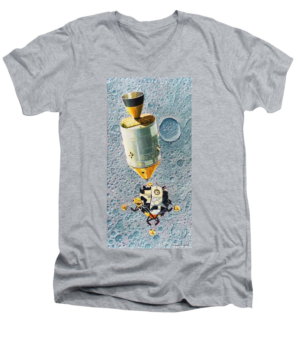 Space Men's V-Neck T-Shirt featuring the painting Go For Landing by Douglas Castleman