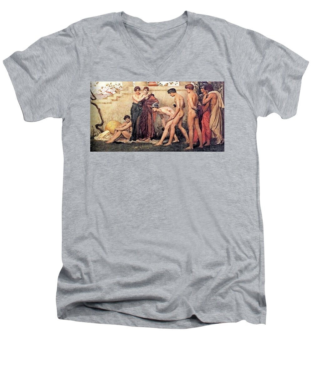 William Blake Richmond Men's V-Neck T-Shirt featuring the painting Gods at Play by William Blake Richmond