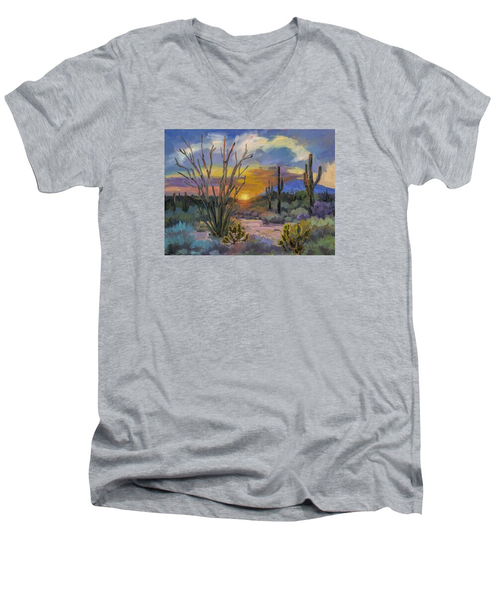 Sonoran Desert Men's V-Neck T-Shirt featuring the painting God's Day - Sonoran Desert by Diane McClary