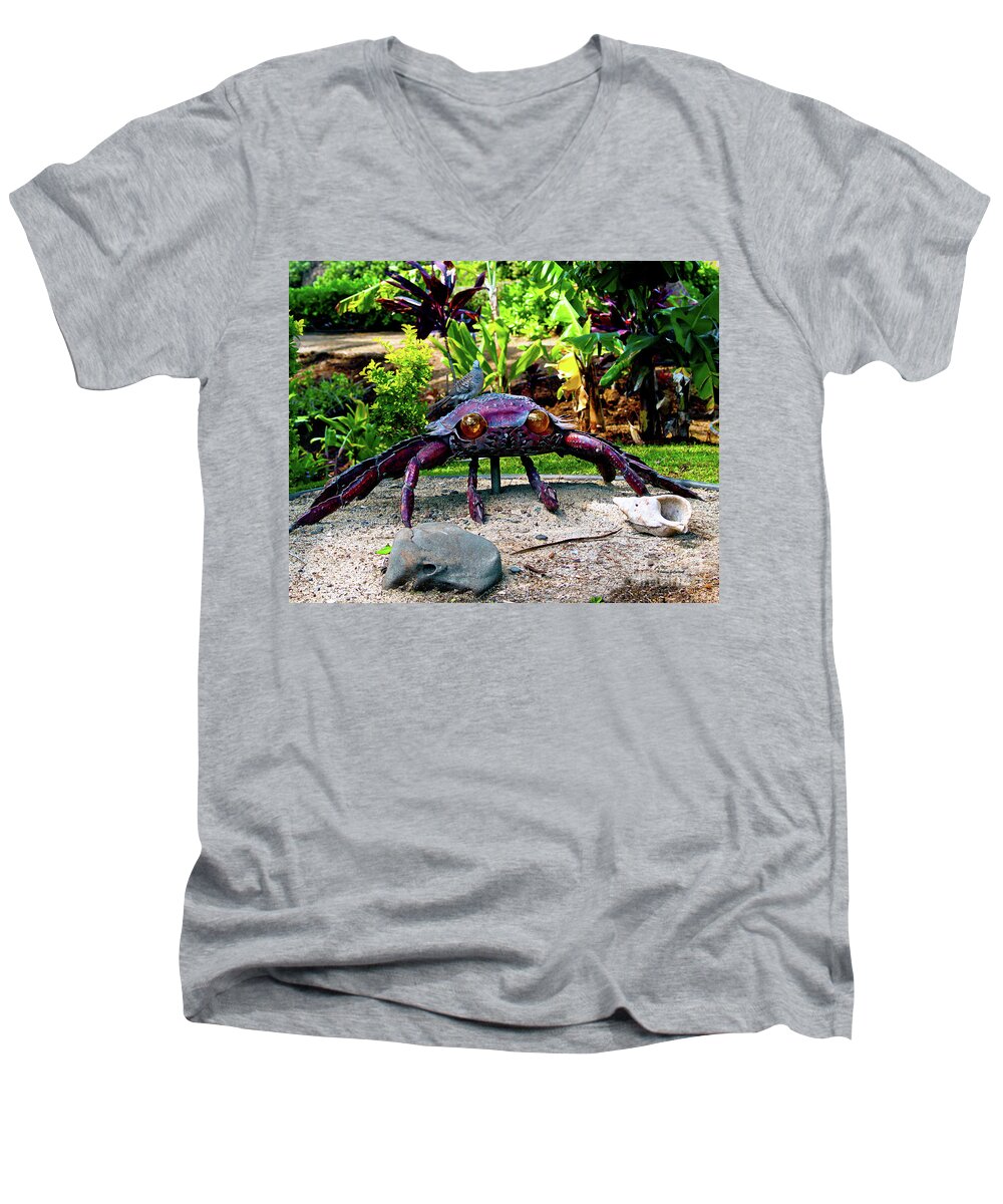 Crab Sculpture Men's V-Neck T-Shirt featuring the photograph Going Piggyback on a Crab by Patricia Griffin Brett