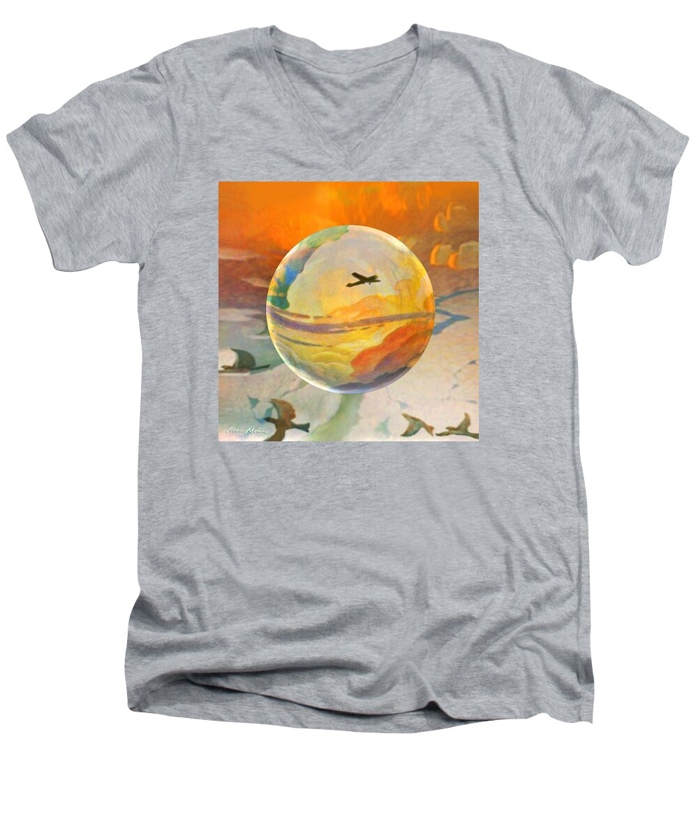  Golden Age Of Aviation Men's V-Neck T-Shirt featuring the painting Golden Age of Flight by Robin Moline