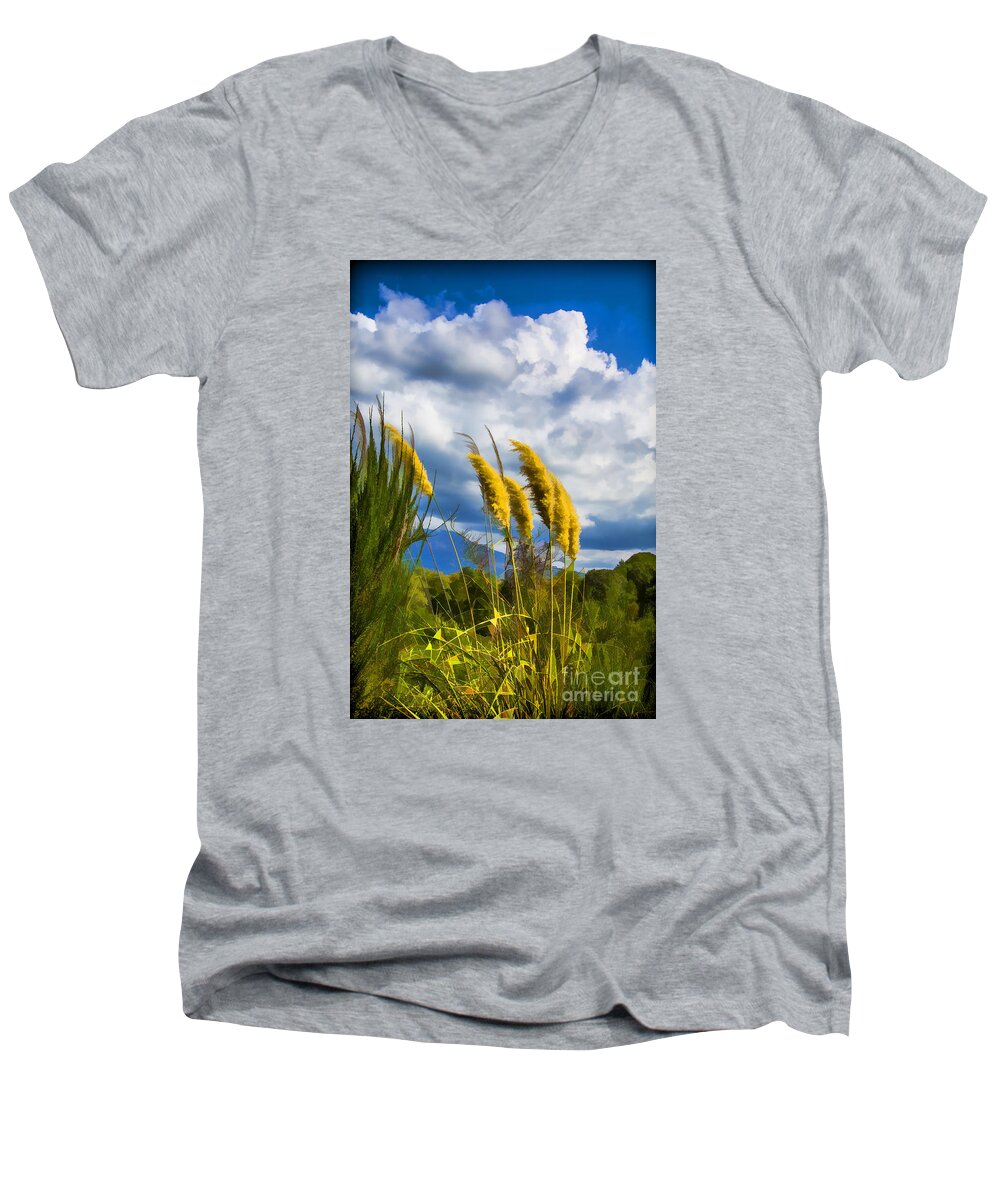 New Zealand's Plants Men's V-Neck T-Shirt featuring the photograph Golden Fluff by Rick Bragan