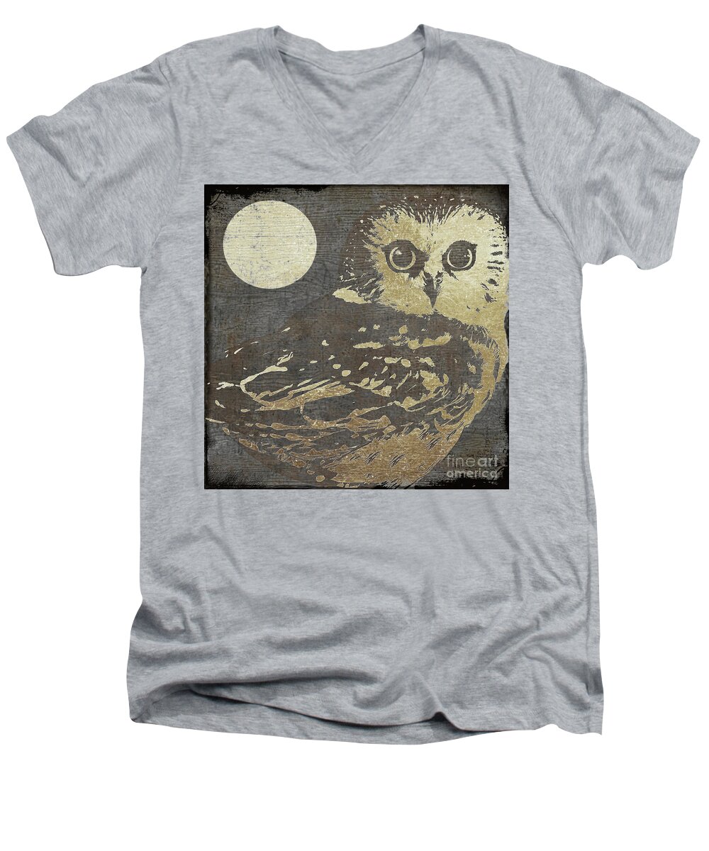Owl Men's V-Neck T-Shirt featuring the painting Golden Owl by Mindy Sommers