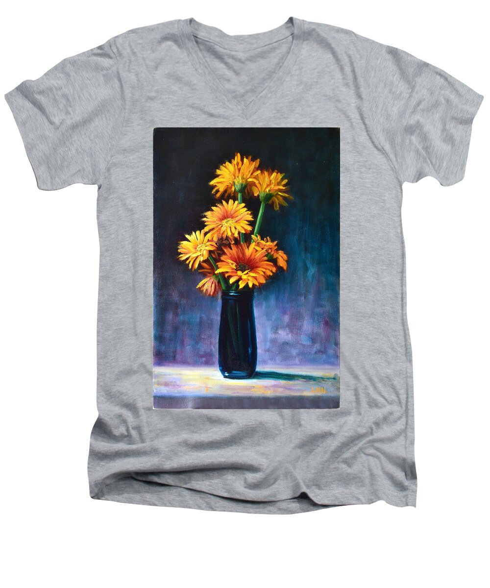 Daisies Men's V-Neck T-Shirt featuring the painting Good Luck by Ningning Li