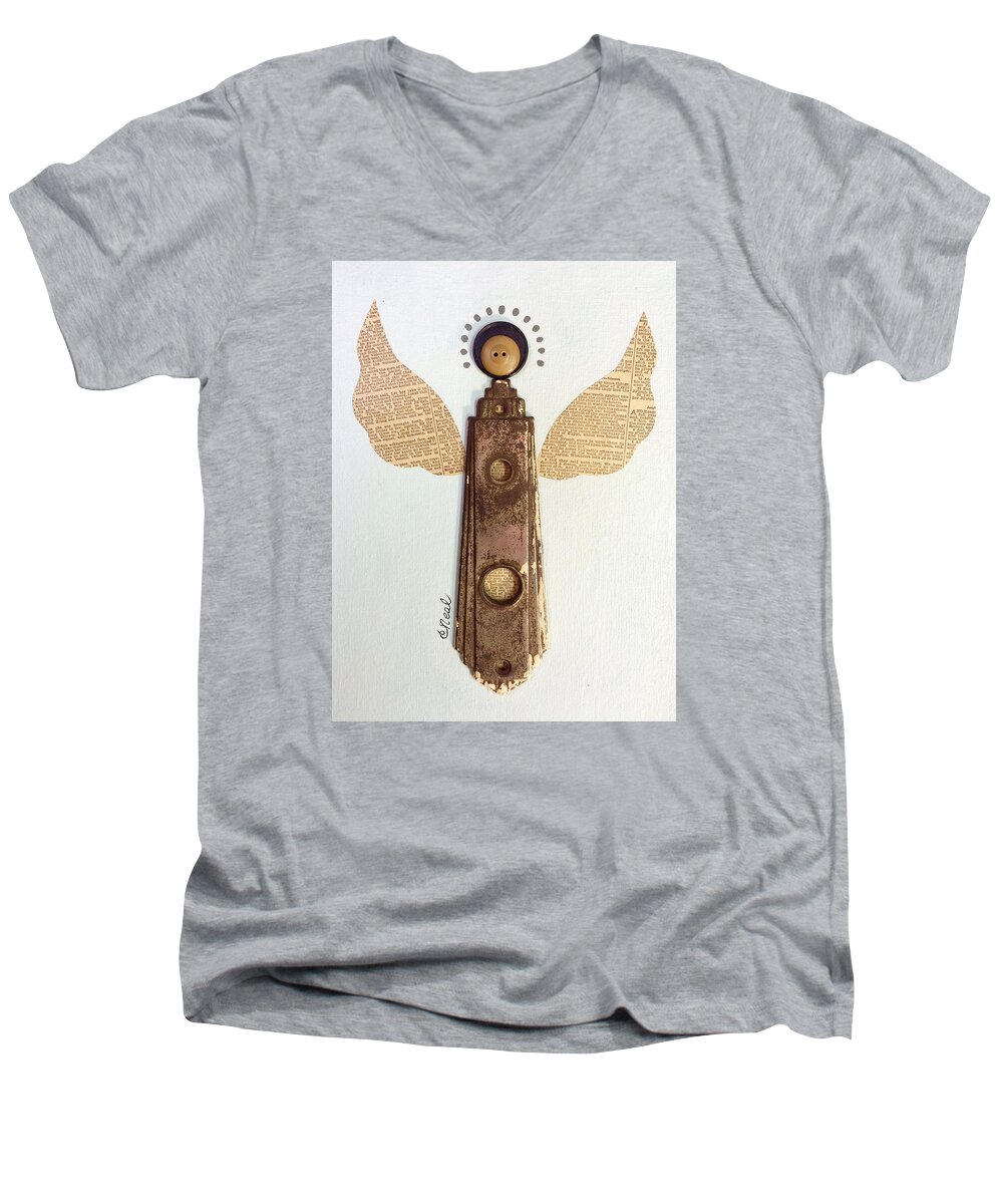 Good News Angel Men's V-Neck T-Shirt featuring the mixed media Good News Angel by Carol Neal