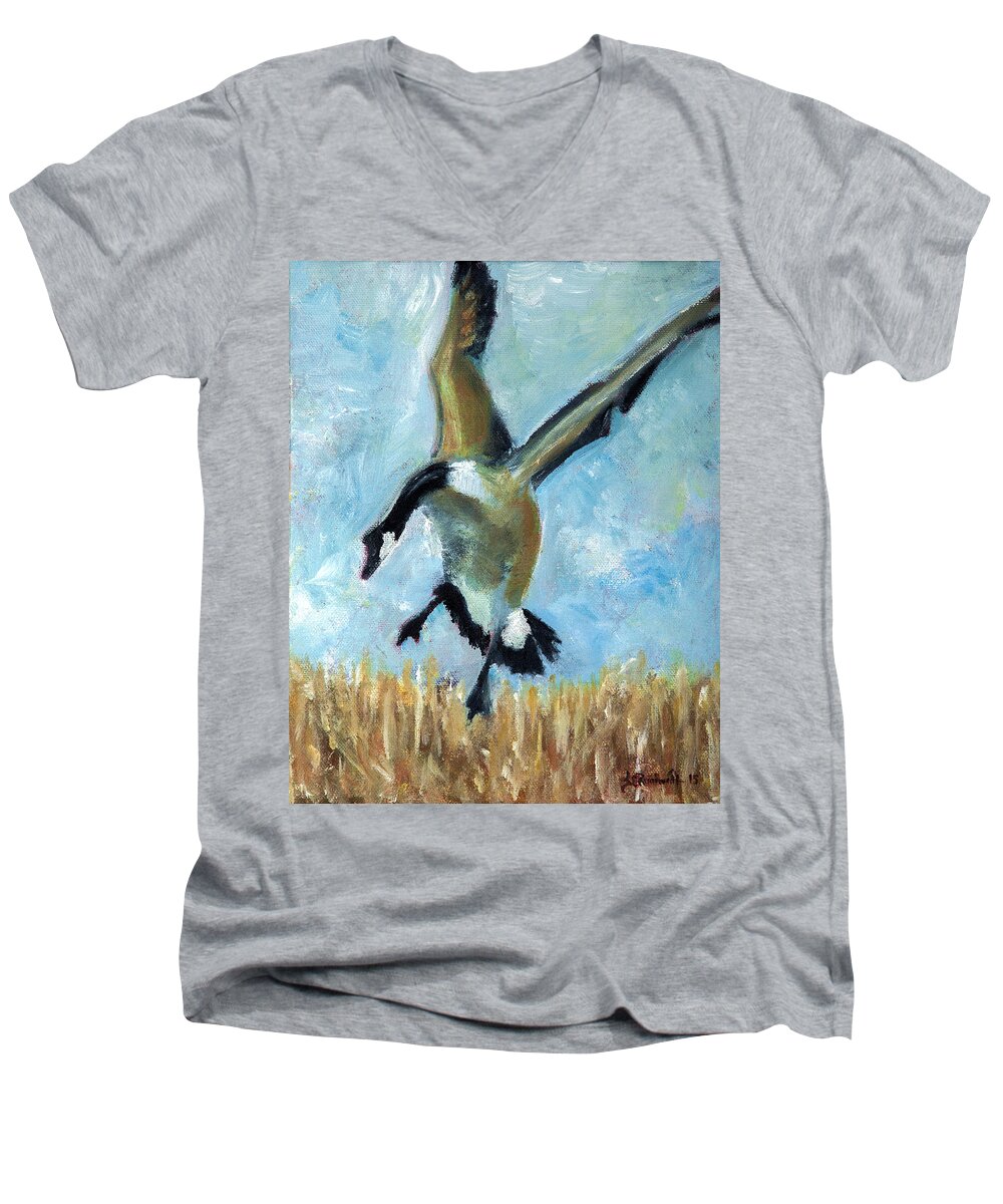 Goose Men's V-Neck T-Shirt featuring the painting Goose by Jason Reinhardt