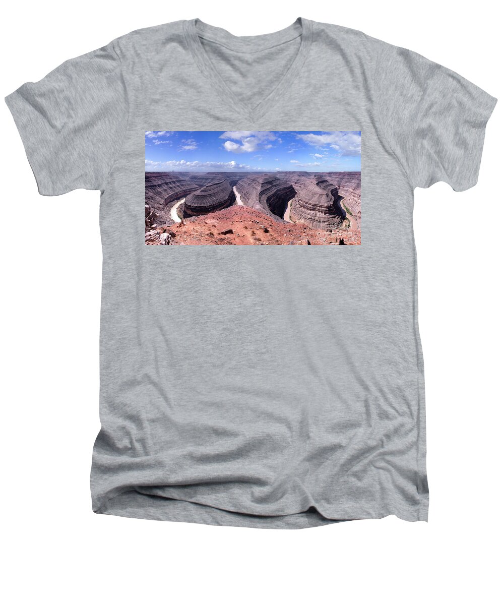 San Juan River Men's V-Neck T-Shirt featuring the photograph Gooseneck bends panorama by Warren Photographic