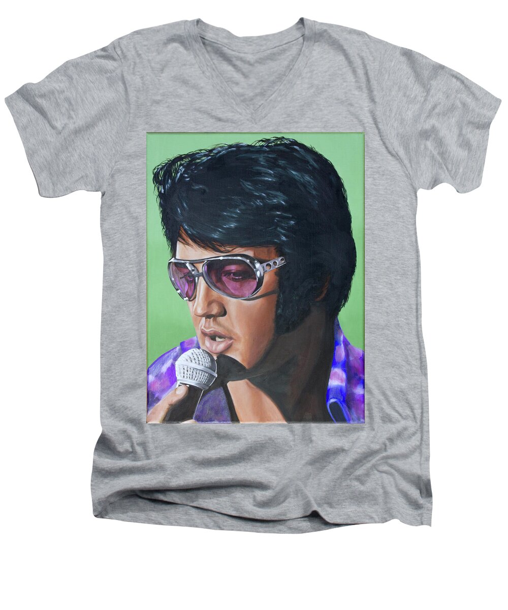 Elvis Men's V-Neck T-Shirt featuring the painting Got my mojo working by Rob De Vries
