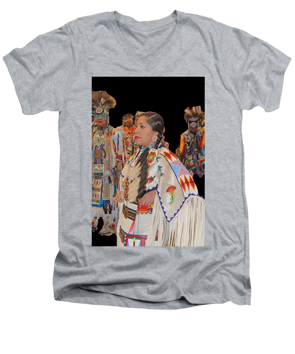 Native Americans Men's V-Neck T-Shirt featuring the photograph Grand Entry-4 by Audrey Robillard