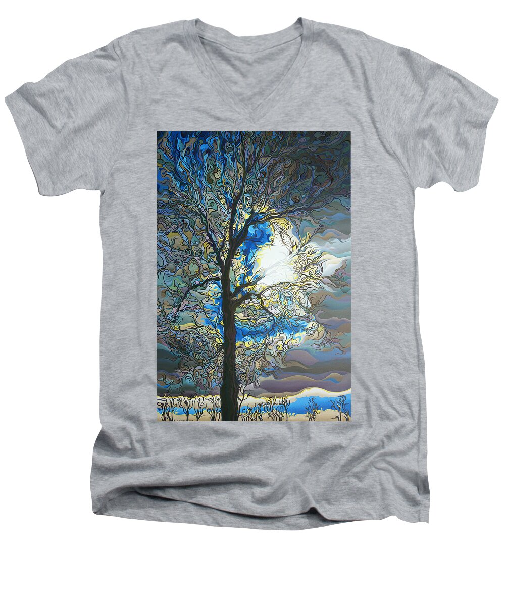 Tree Men's V-Neck T-Shirt featuring the painting Grasping at Sunshine by Amy Ferrari