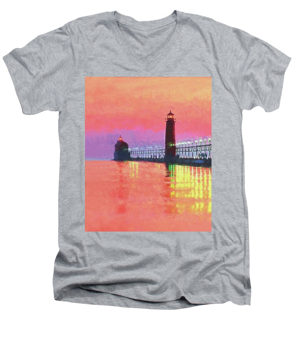 Michigan Men's V-Neck T-Shirt featuring the photograph Great Lakes Light by Dennis Cox