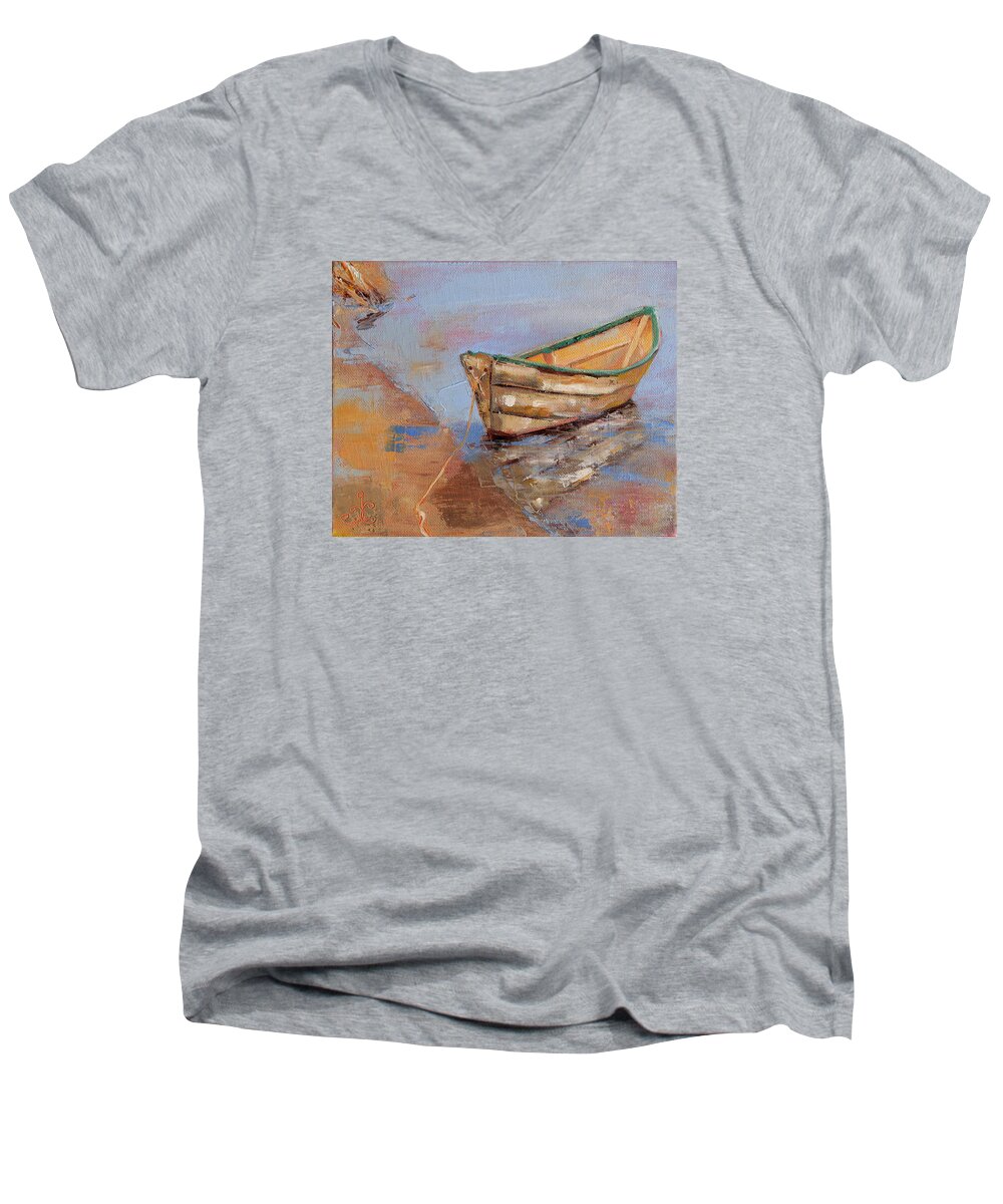 Dory Men's V-Neck T-Shirt featuring the painting Green Rim by Trina Teele