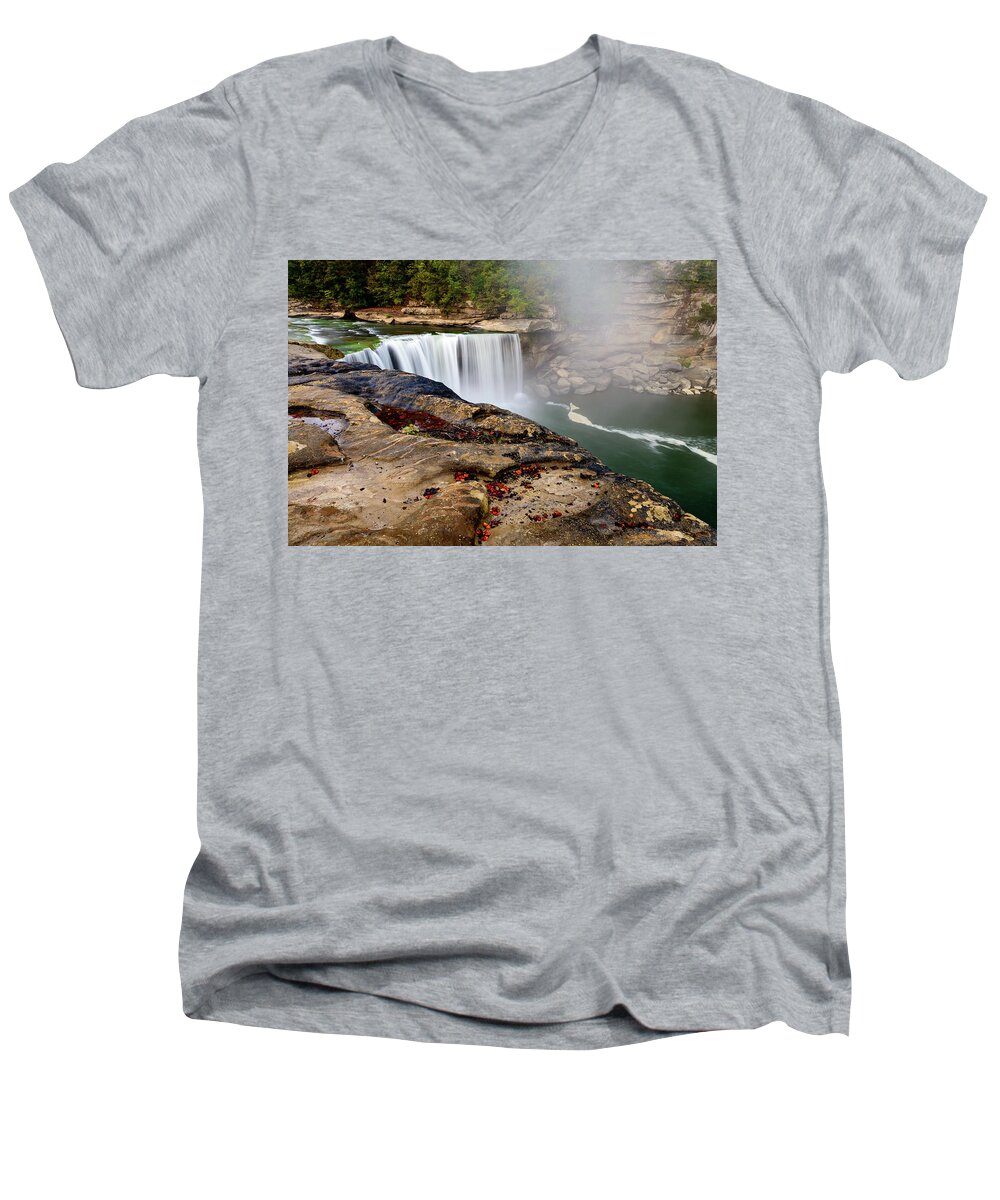 Cumberland Men's V-Neck T-Shirt featuring the photograph Green River Falls by Michael Scott