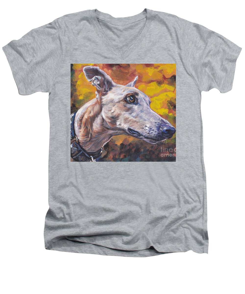 Greyhound Dog Men's V-Neck T-Shirt featuring the painting Greyhound Portrait by Lee Ann Shepard