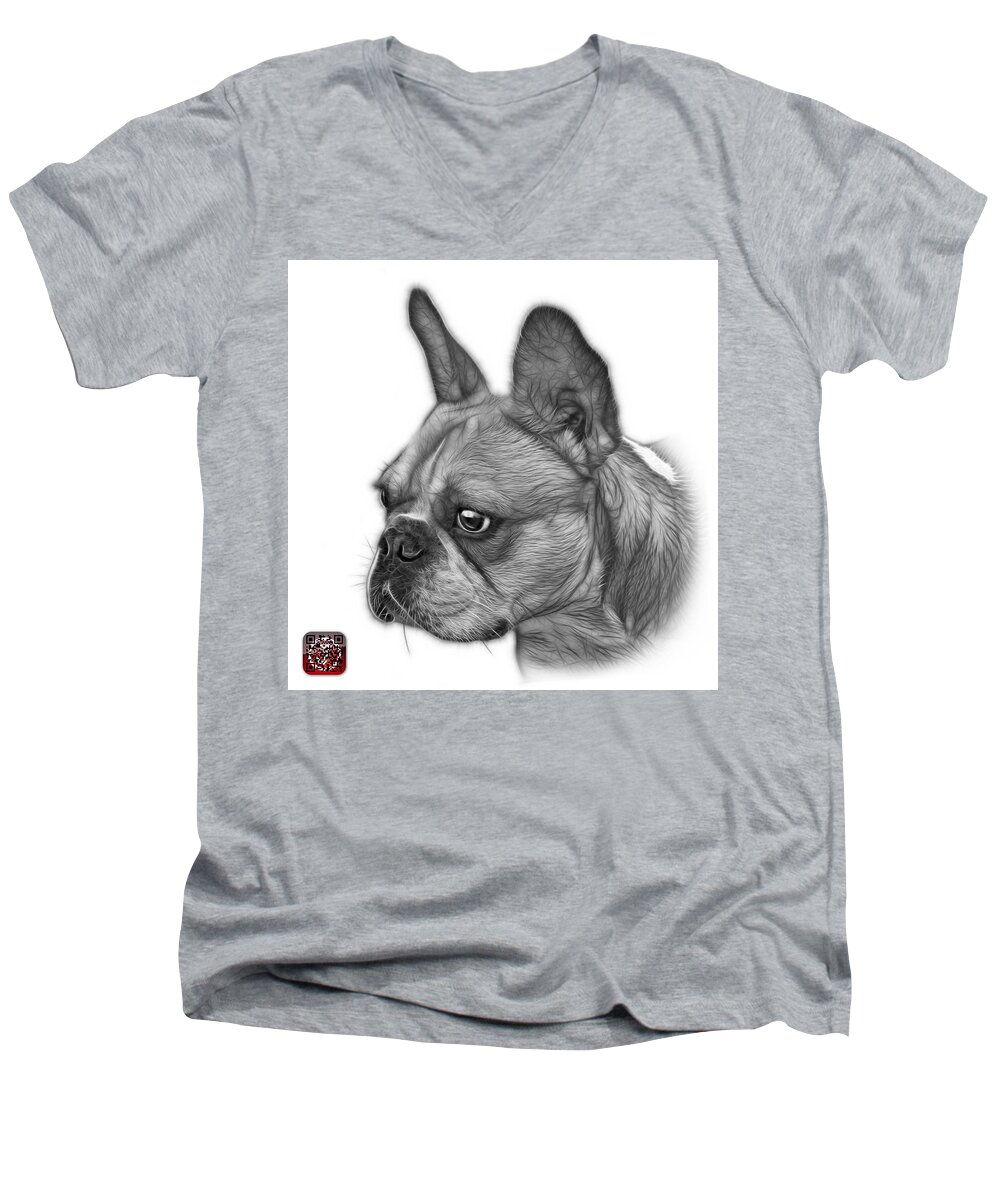 French Bulldog Men's V-Neck T-Shirt featuring the painting Greyscale French Bulldog Pop Art - 0755 WB by James Ahn