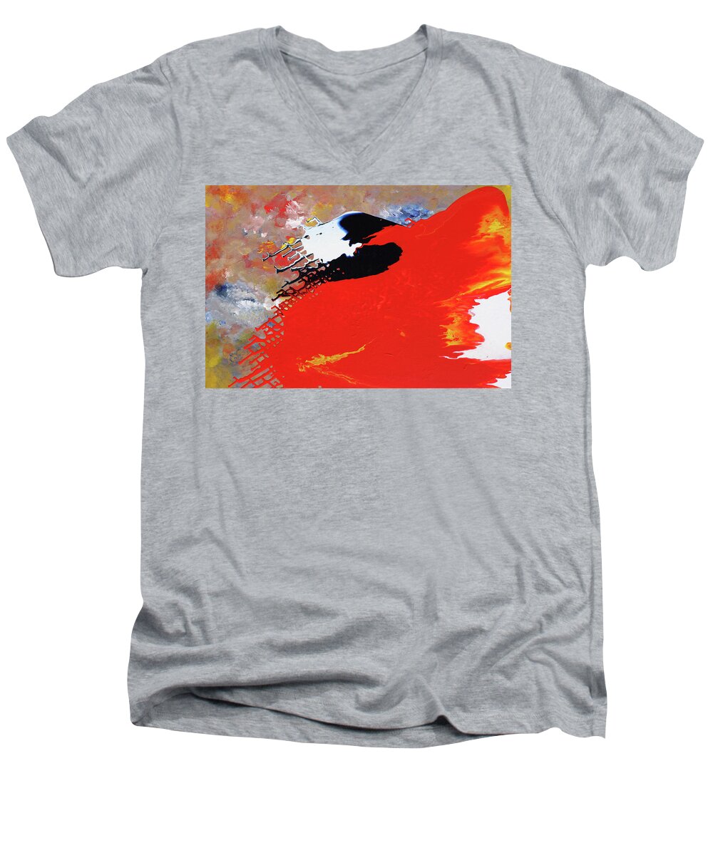 Fusionart Men's V-Neck T-Shirt featuring the painting Grid by Ralph White