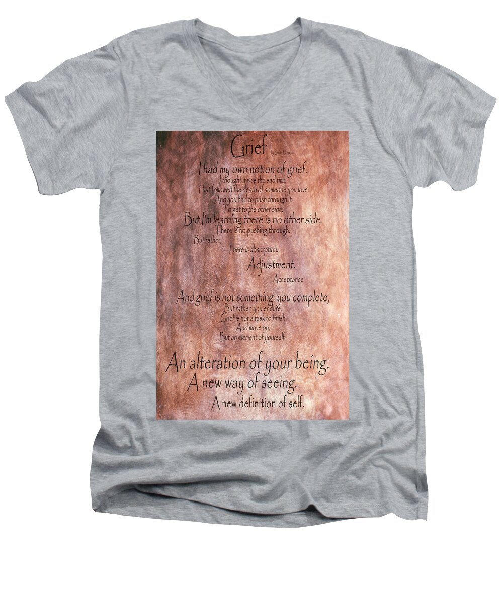 Grief Men's V-Neck T-Shirt featuring the mixed media Grief 1 by Angelina Tamez