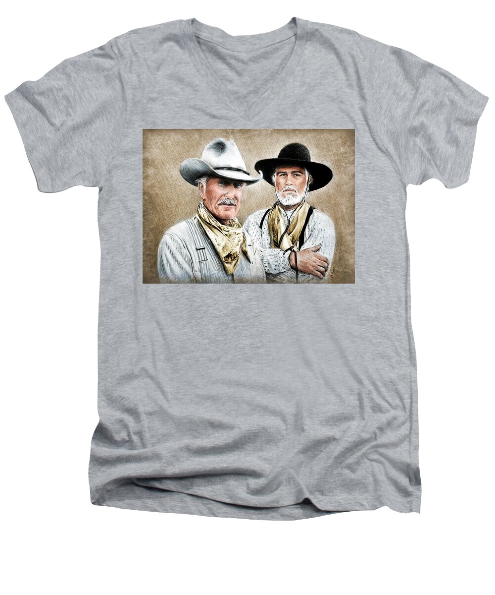 Lonesome Dove Men's V-Neck T-Shirt featuring the painting Gus and Woodrow colour ver by Andrew Read