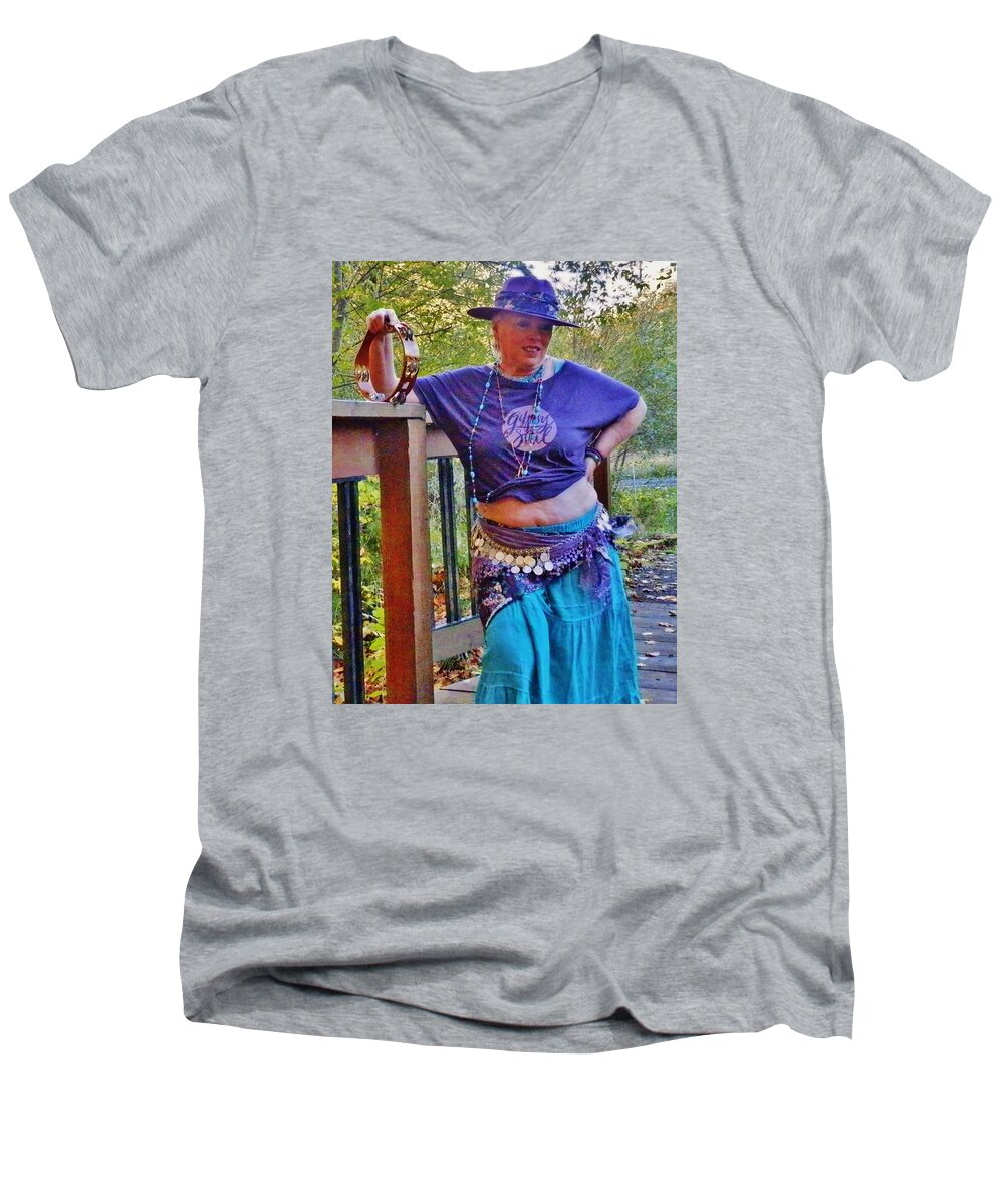 Portrait Men's V-Neck T-Shirt featuring the photograph Gypsy Belly-Dancer by VLee Watson