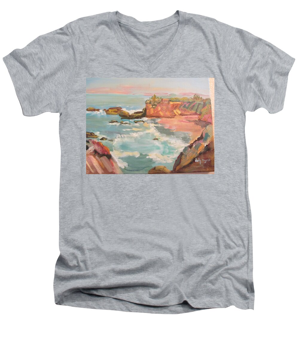 Seascape Men's V-Neck T-Shirt featuring the painting Half Moon Bay by Dody Rogers