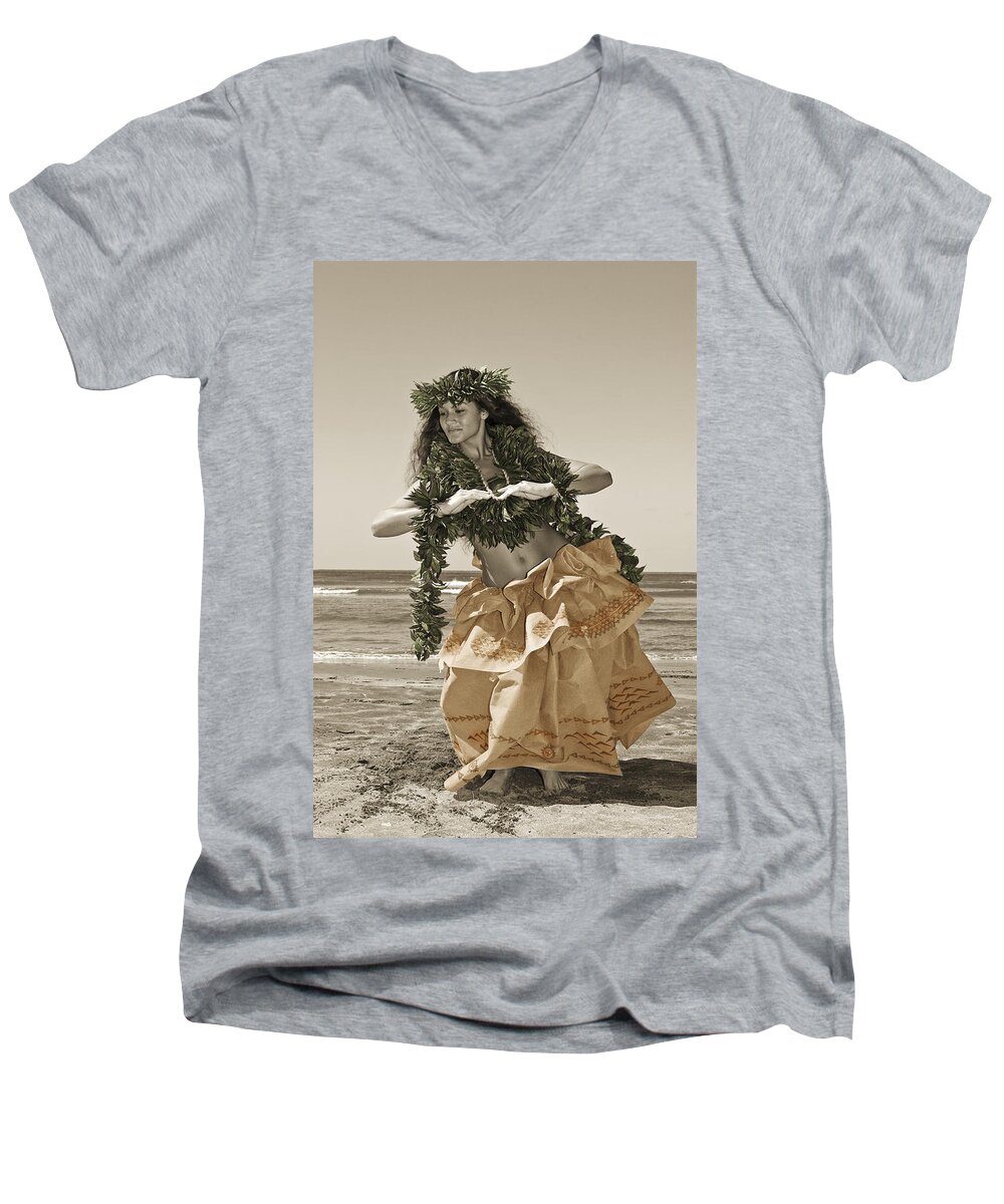 Afternoon Men's V-Neck T-Shirt featuring the photograph Hand Colored Hula by Himani - Printscapes