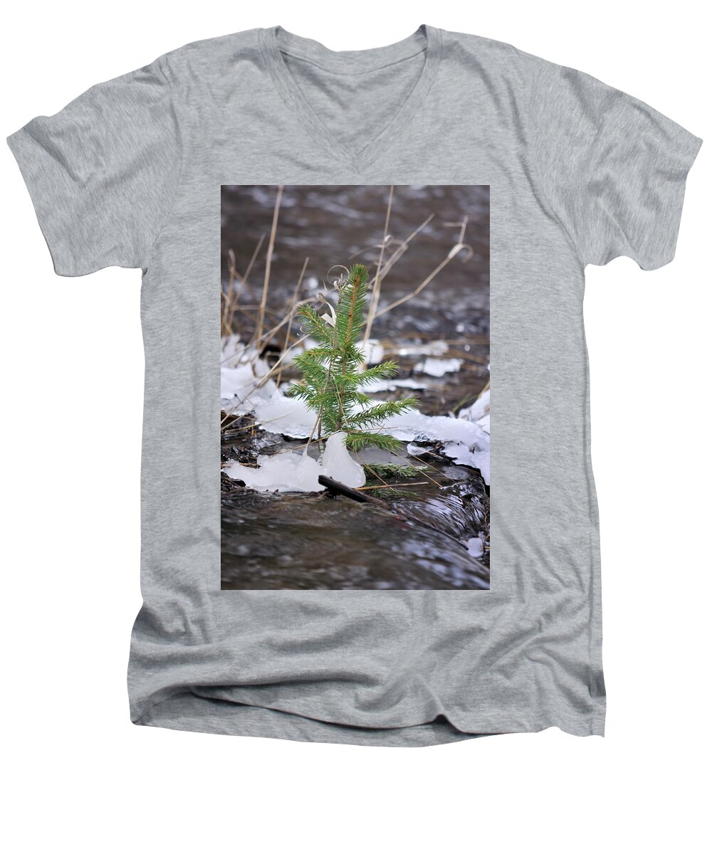 Landscape Men's V-Neck T-Shirt featuring the photograph Hanging In There by Ron Cline