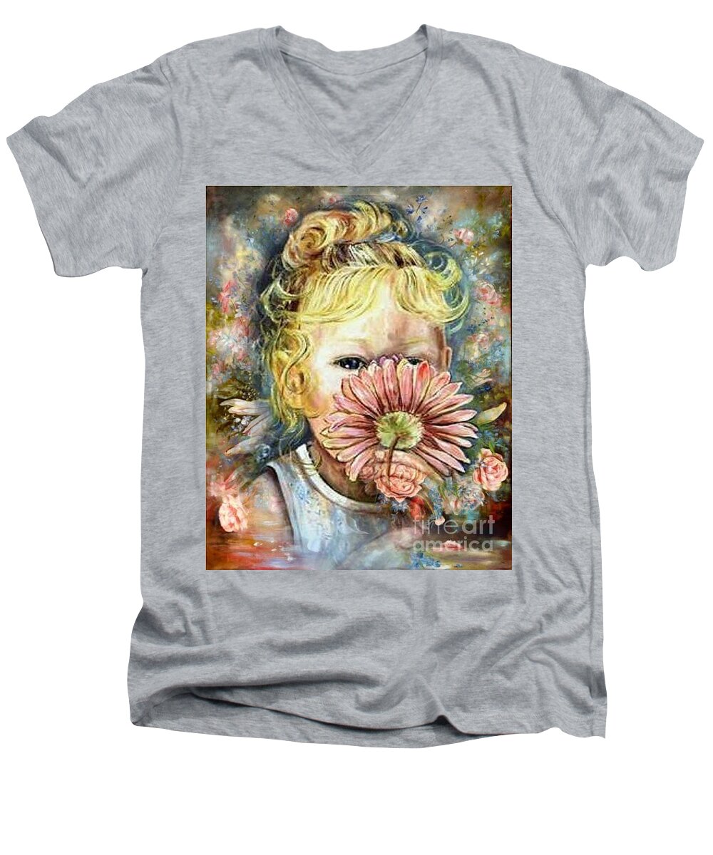Hannah Men's V-Neck T-Shirt featuring the painting Hannah by Ryn Shell