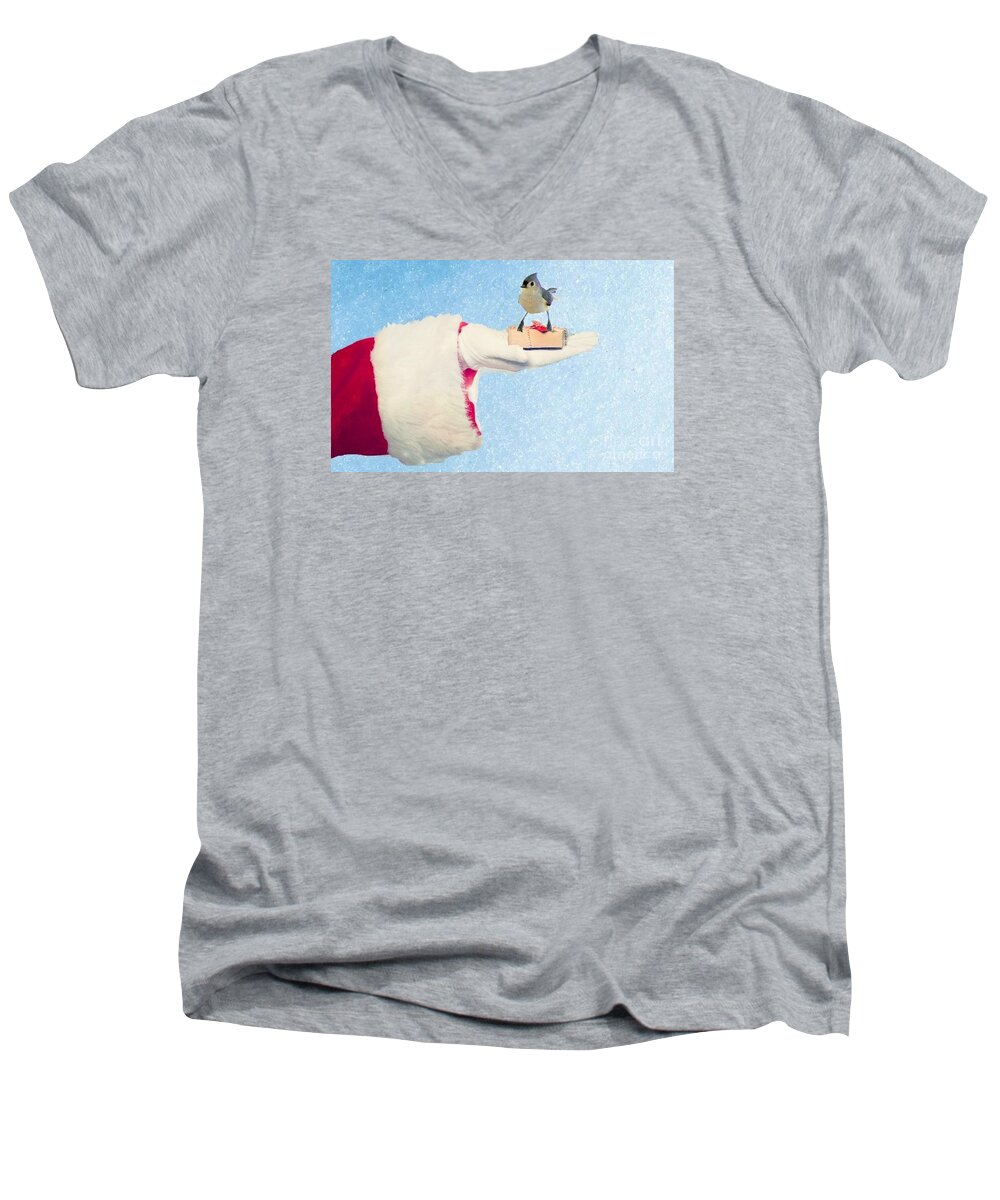 Titmouse Men's V-Neck T-Shirt featuring the photograph Happy Holidays by Janette Boyd